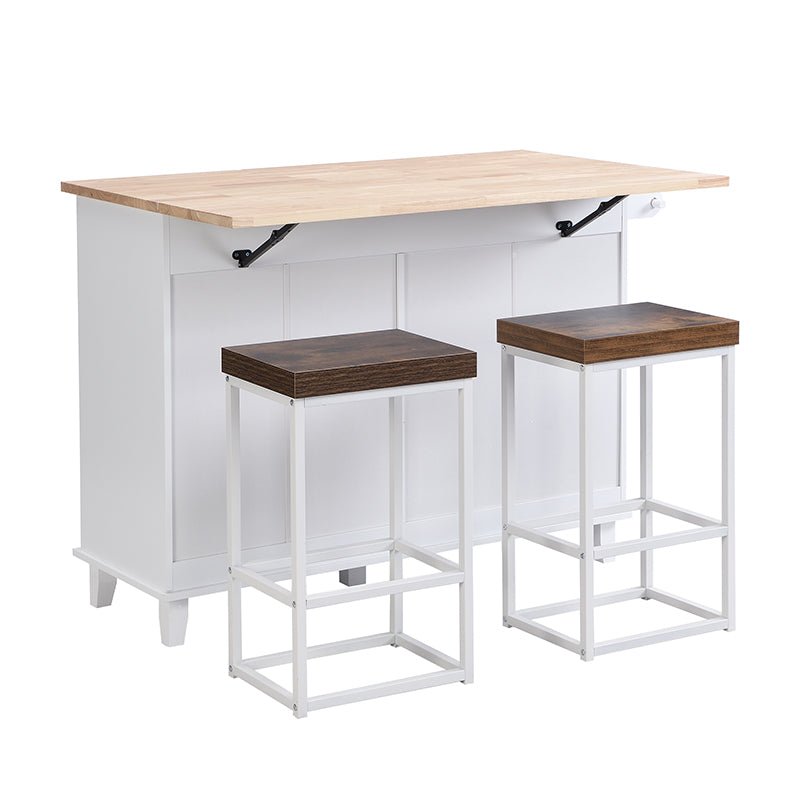 Bellemave® Farmhouse Kitchen Island Set with Drop Leaf and 2 Seatings, Drawers and Towel Rack - Bellemave