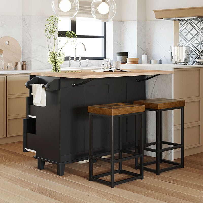 Bellemave® Farmhouse Kitchen Island Set with Drop Leaf and 2 Seatings, Drawers and Towel Rack - Bellemave