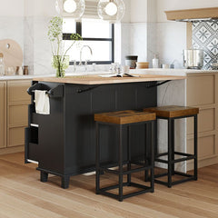 Bellemave® Farmhouse Kitchen Island Set with Drop Leaf and 2 Seatings, Drawers and Towel Rack - Bellemave