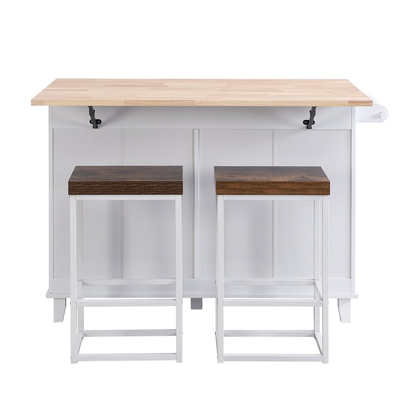 Bellemave® Farmhouse Kitchen Island Set with Drop Leaf and 2 Seatings, Drawers and Towel Rack - Bellemave