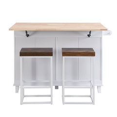 Bellemave® Farmhouse Kitchen Island Set with Drop Leaf and 2 Seatings, Drawers and Towel Rack - Bellemave