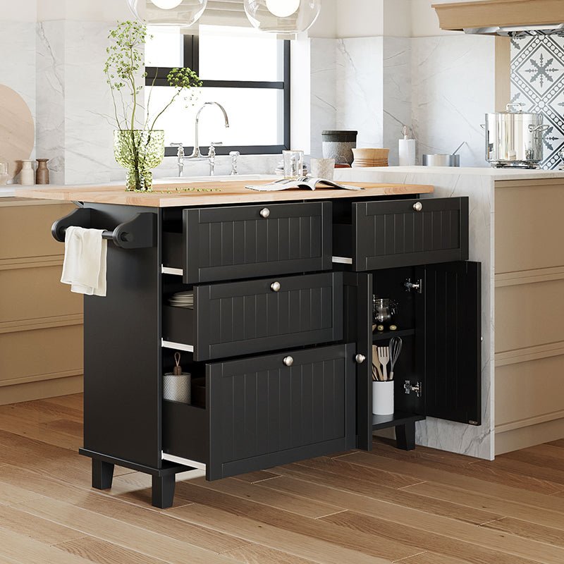 Bellemave® Farmhouse Kitchen Island Set with Drop Leaf and 2 Seatings, Drawers and Towel Rack - Bellemave