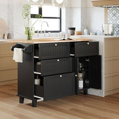 Bellemave® Farmhouse Kitchen Island Set with Drop Leaf and 2 Seatings, Drawers and Towel Rack - Bellemave