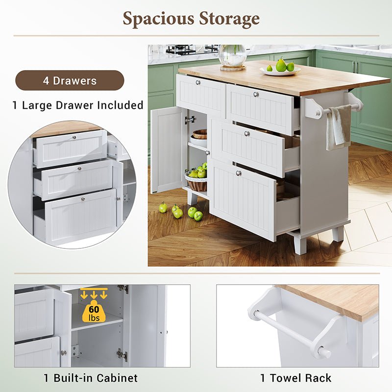 Bellemave® Farmhouse Kitchen Island Set with Drop Leaf and 2 Seatings, Drawers and Towel Rack - Bellemave
