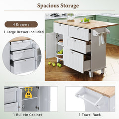 Bellemave® Farmhouse Kitchen Island Set with Drop Leaf and 2 Seatings, Drawers and Towel Rack - Bellemave