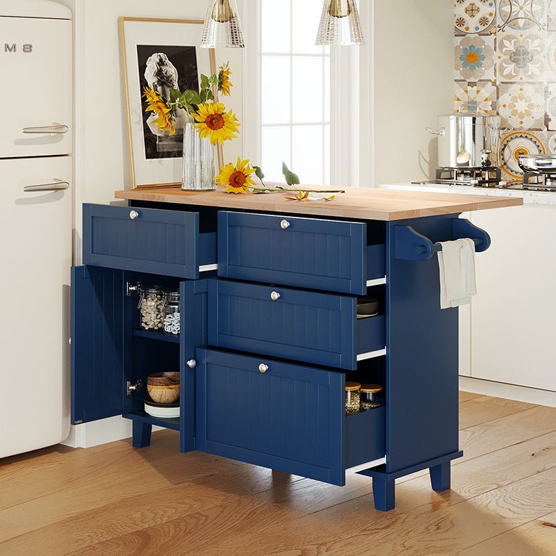 Bellemave® Farmhouse Kitchen Island Set with Drop Leaf and 2 Seatings, Drawers and Towel Rack - Bellemave