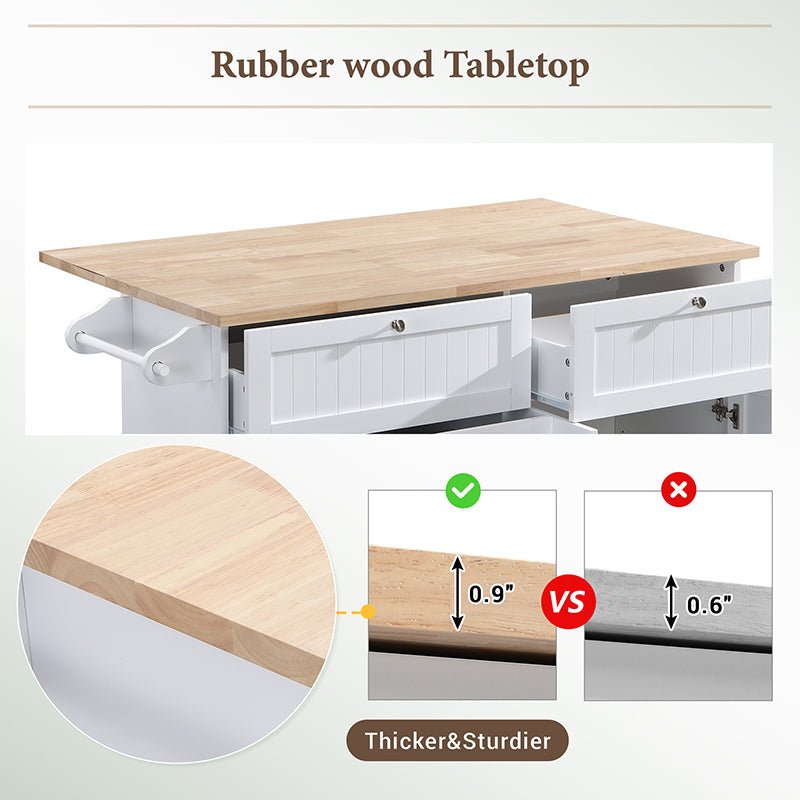 Bellemave® Farmhouse Kitchen Island Set with Drop Leaf and 2 Seatings, Drawers and Towel Rack - Bellemave