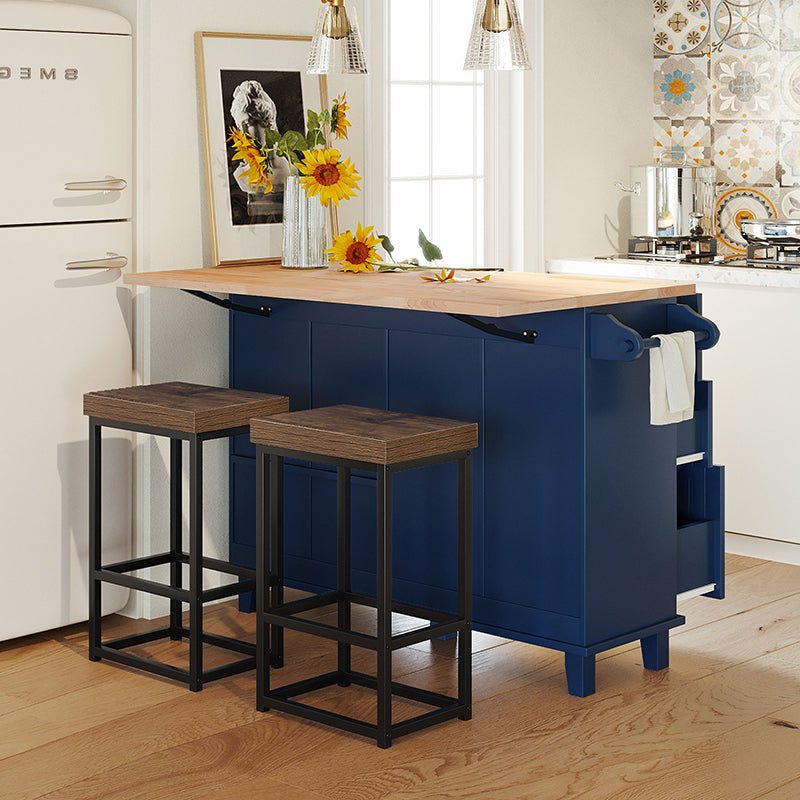 Bellemave® Farmhouse Kitchen Island Set with Drop Leaf and 2 Seatings, Drawers and Towel Rack - Bellemave