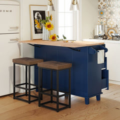 Bellemave® Farmhouse Kitchen Island Set with Drop Leaf and 2 Seatings, Drawers and Towel Rack - Bellemave