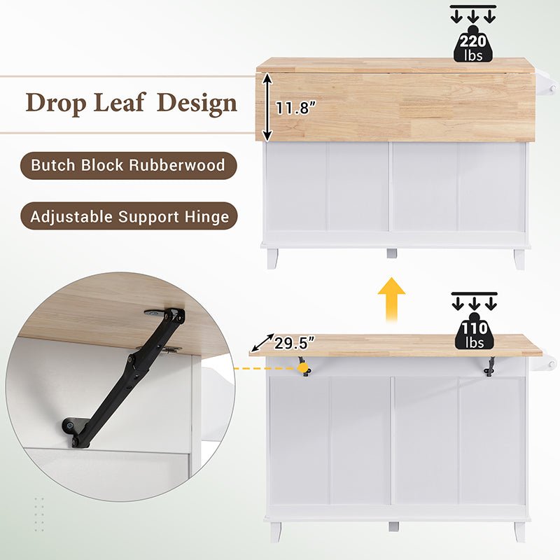 Bellemave® Farmhouse Kitchen Island Set with Drop Leaf and 2 Seatings, Drawers and Towel Rack - Bellemave