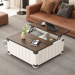 Bellemave® Farmhouse Lift Top Coffee Table with Storage, Charging Station&USB Ports - Bellemave