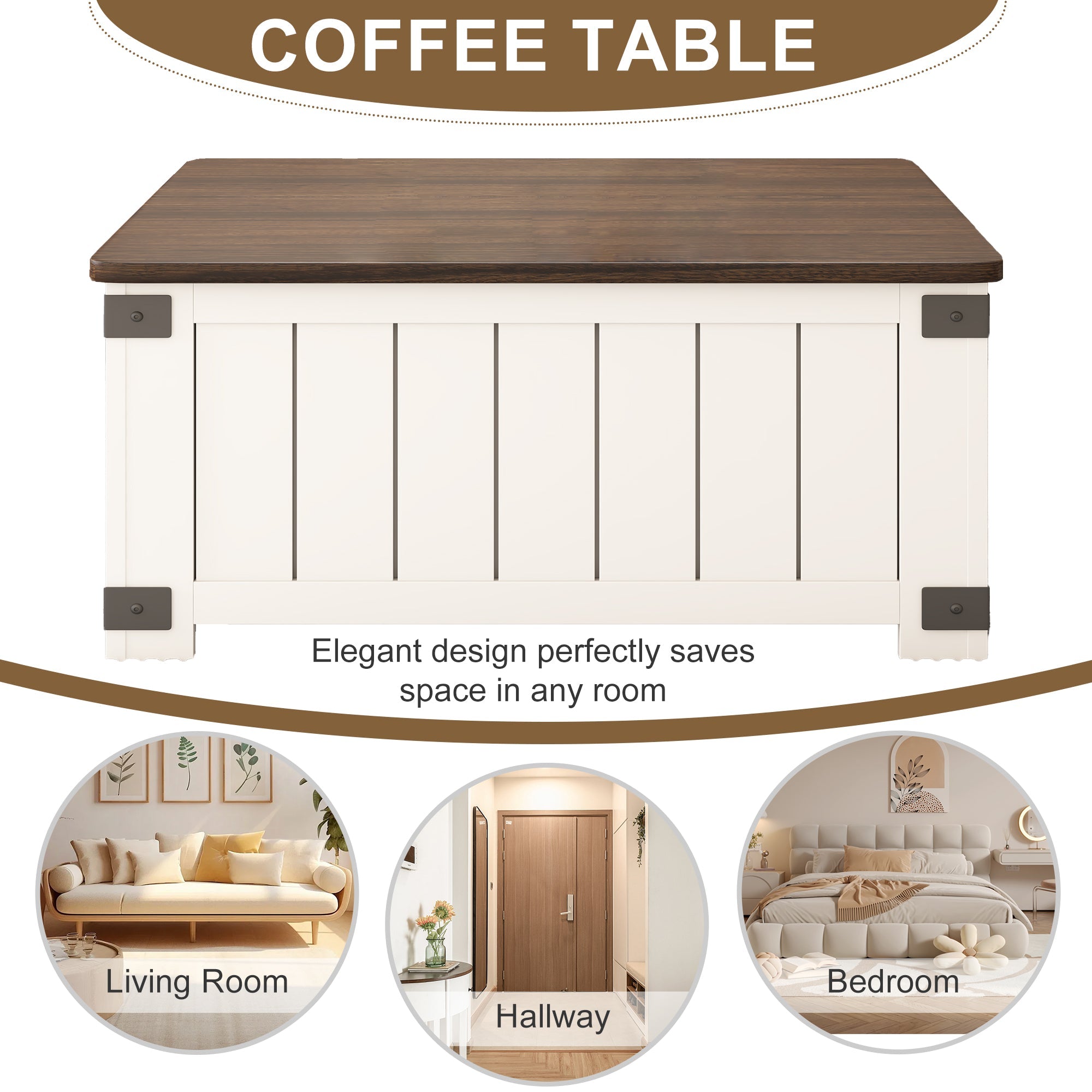 Bellemave® Farmhouse Lift Top Coffee Table with Storage, Charging Station&USB Ports - Bellemave