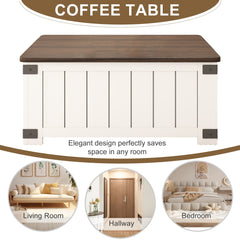 Bellemave® Farmhouse Lift Top Coffee Table with Storage, Charging Station&USB Ports - Bellemave