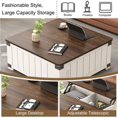 Bellemave® Farmhouse Lift Top Coffee Table with Storage, Charging Station&USB Ports - Bellemave