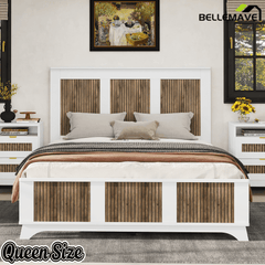 Bellemave® Farmhouse Platform Bed Frame | Queen Size, Solid Wood with Plywood Slats - Bellemave