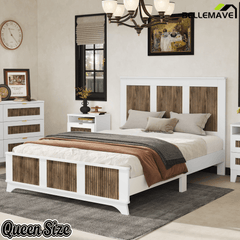 Bellemave® Farmhouse Platform Bed Frame | Queen Size, Solid Wood with Plywood Slats - Bellemave