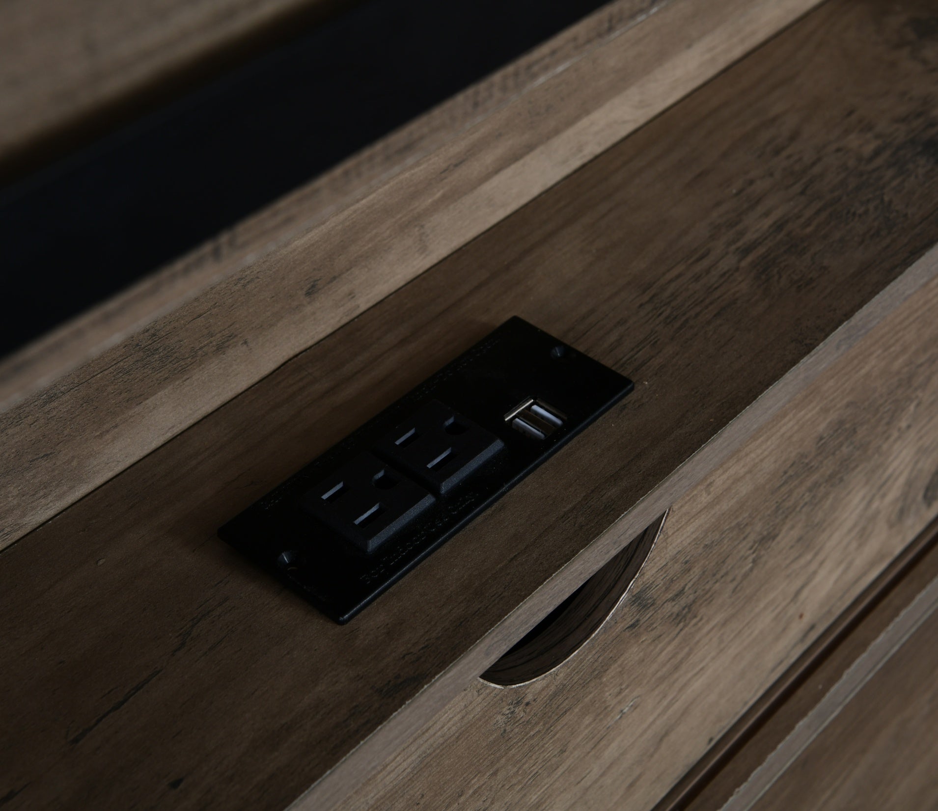 Bellemave® Farmhouse Queen Bed Frame with Storage Drawers & Bookcase Headboard - LED Lights, USB Charging Station, Sliding Barn Door, Wooden Platform Bed No Box Spring Needed Rustic Oak Bedroom Furniture Set - Bellemave