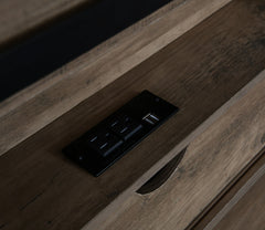 Bellemave® Farmhouse Queen Bed Frame with Storage Drawers & Bookcase Headboard - LED Lights, USB Charging Station, Sliding Barn Door, Wooden Platform Bed No Box Spring Needed Rustic Oak Bedroom Furniture Set - Bellemave