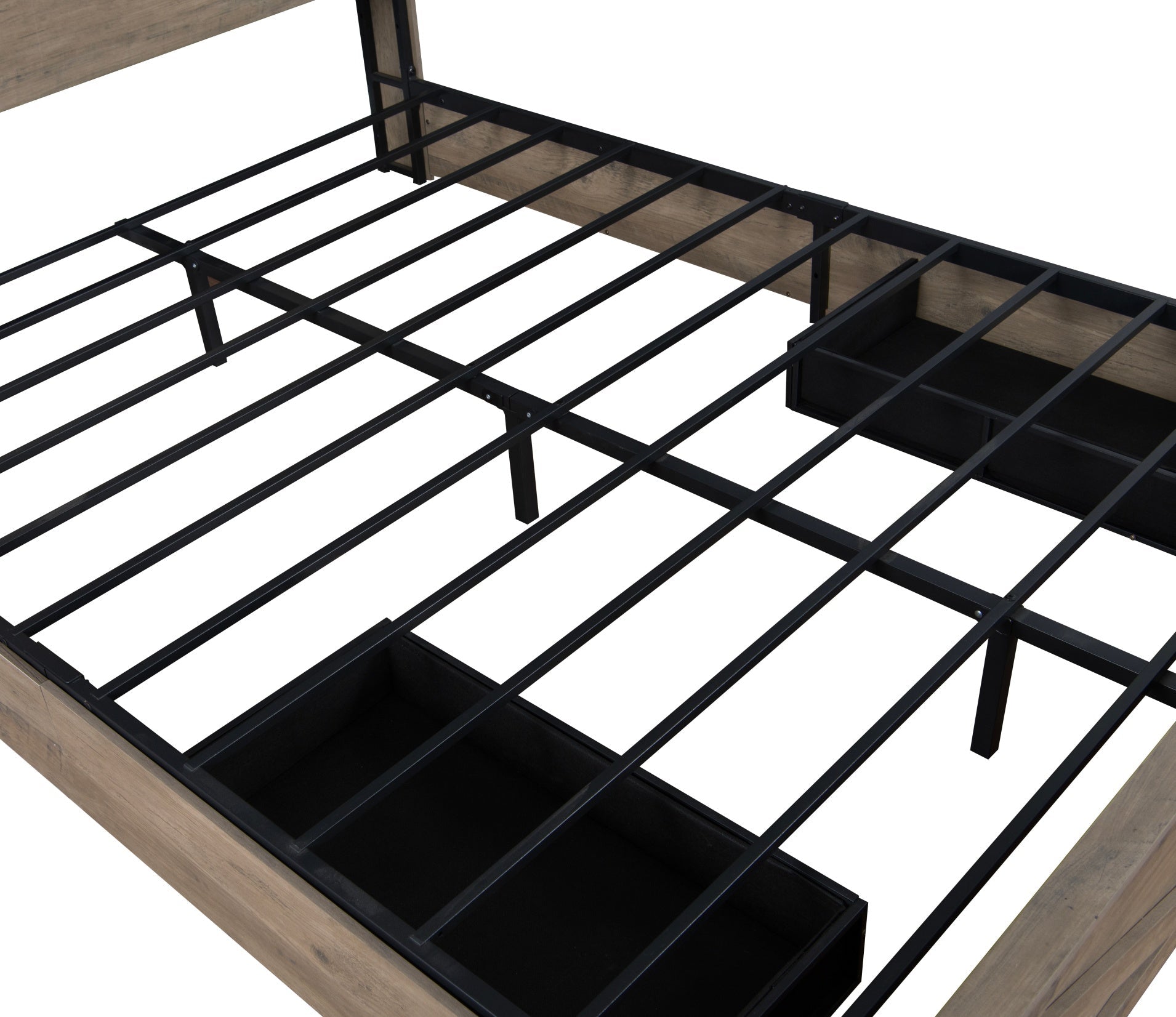 Bellemave® Farmhouse Queen Bed Frame with Storage Drawers & Bookcase Headboard - LED Lights, USB Charging Station, Sliding Barn Door, Wooden Platform Bed No Box Spring Needed Rustic Oak Bedroom Furniture Set - Bellemave