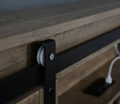 Bellemave® Farmhouse Queen Bed Frame with Storage Drawers & Bookcase Headboard - LED Lights, USB Charging Station, Sliding Barn Door, Wooden Platform Bed No Box Spring Needed Rustic Oak Bedroom Furniture Set - Bellemave