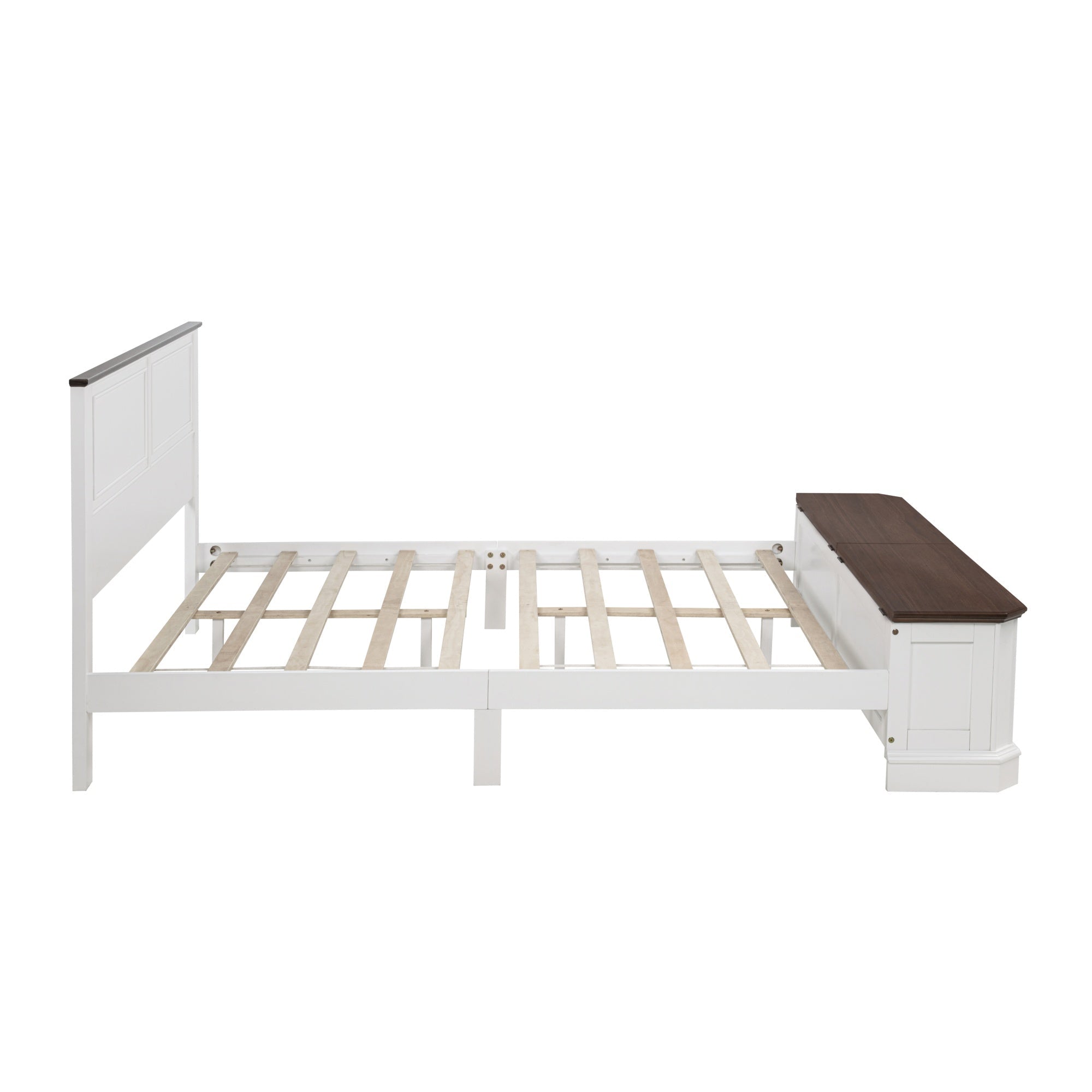 Bellemave® Farmhouse Queen Bed with 3D Geometric Headboard & Storage Bench, Rustic Wood Queen Platform Bed with Storage Chest & 2 Large Drawers - Bellemave