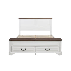 Bellemave® Farmhouse Queen Bed with 3D Geometric Headboard & Storage Bench, Rustic Wood Queen Platform Bed with Storage Chest & 2 Large Drawers - Bellemave