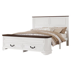 Bellemave® Farmhouse Queen Bed with 3D Geometric Headboard & Storage Bench, Rustic Wood Queen Platform Bed with Storage Chest & 2 Large Drawers - Bellemave