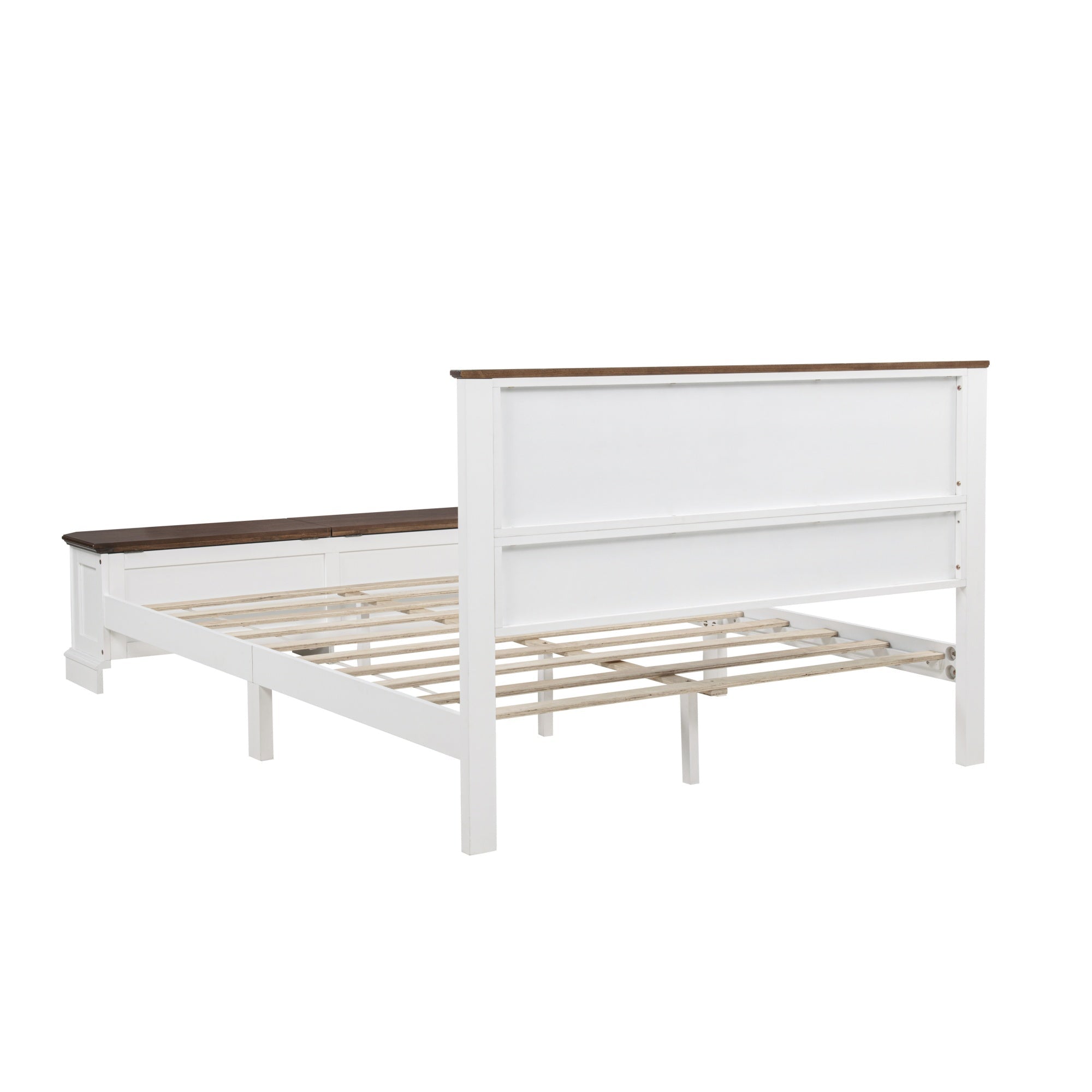 Bellemave® Farmhouse Queen Bed with 3D Geometric Headboard & Storage Bench, Rustic Wood Queen Platform Bed with Storage Chest & 2 Large Drawers - Bellemave