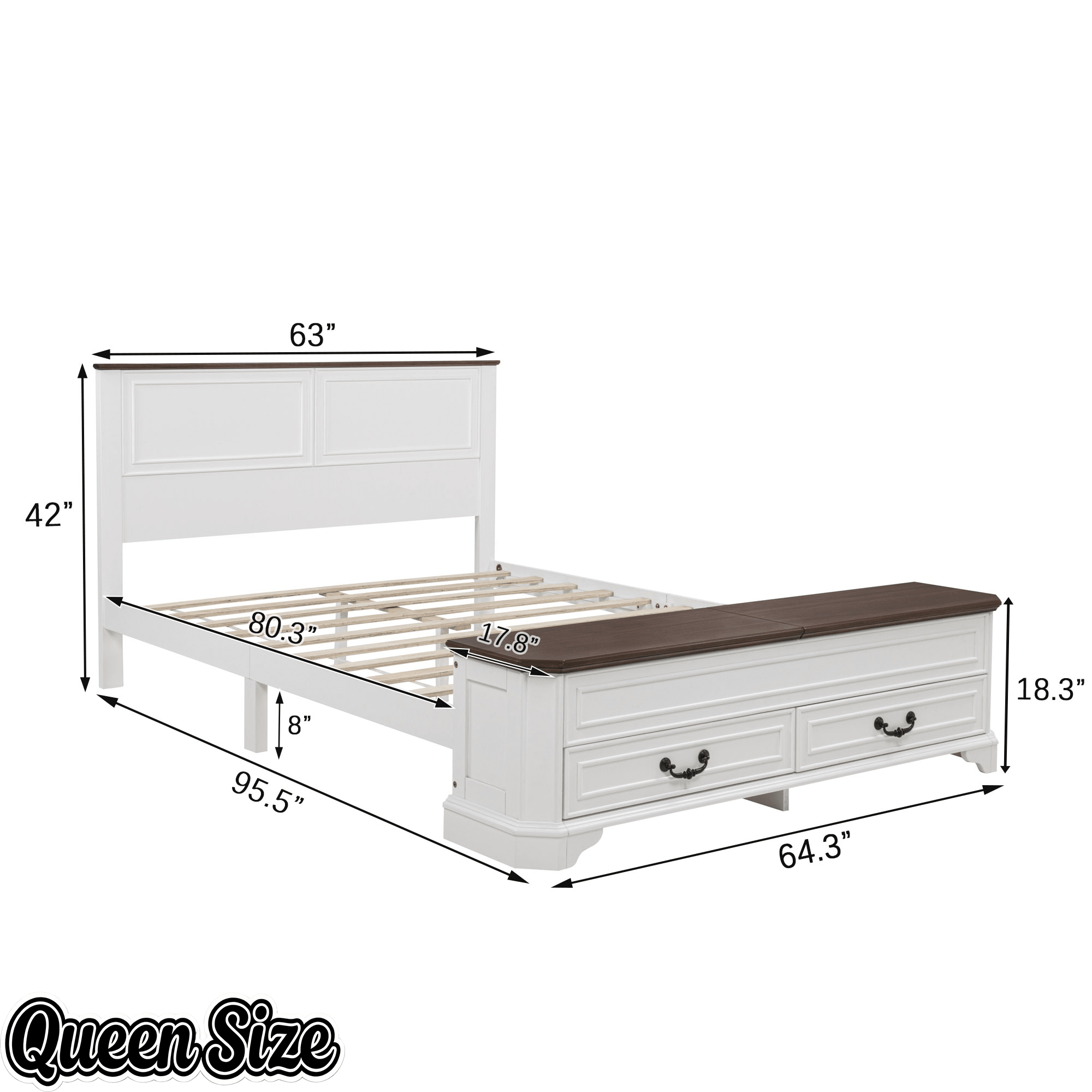 Bellemave® Farmhouse Queen Bed with 3D Geometric Headboard & Storage Bench, Rustic Wood Queen Platform Bed with Storage Chest & 2 Large Drawers - Bellemave