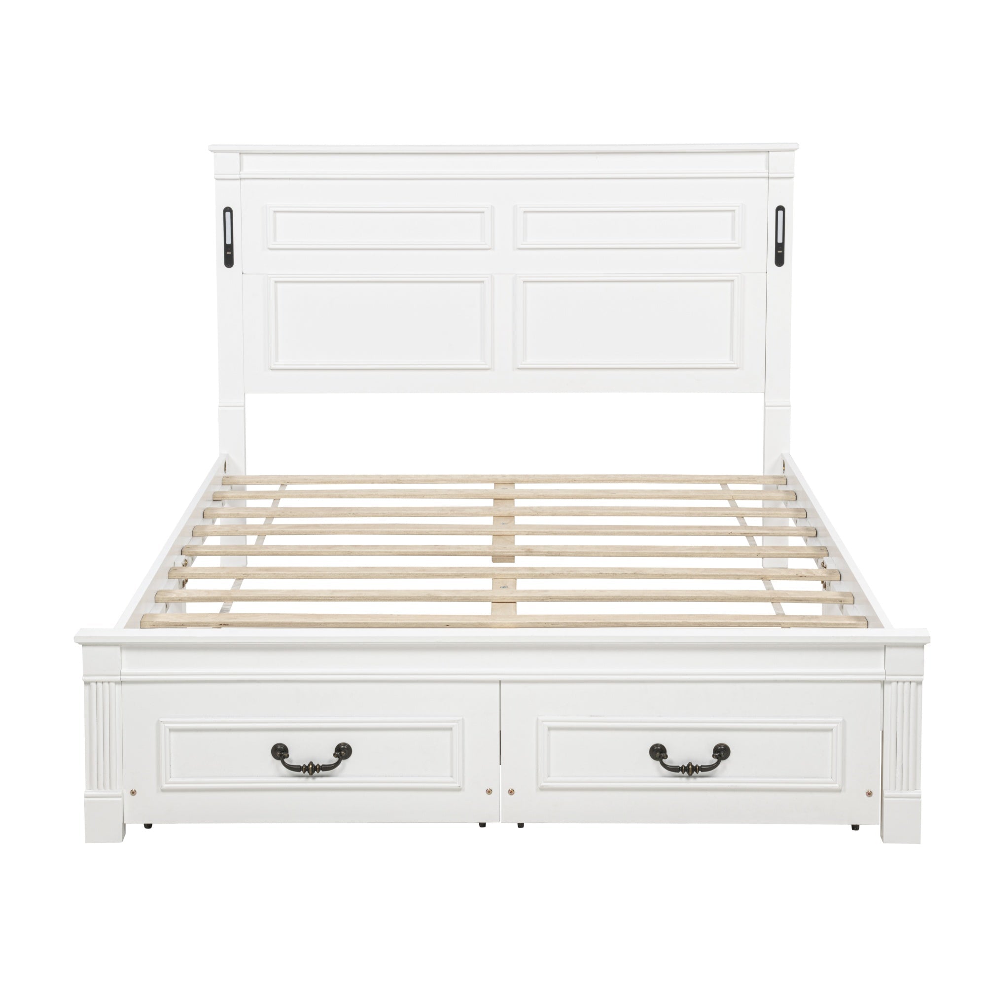 Bellemave® Farmhouse Solid Wood Platform Bed with 2 Storage Drawers,Tall Headboard,LED Lights & USB Charging Station - Bellemave