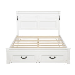 Bellemave® Farmhouse Solid Wood Platform Bed with 2 Storage Drawers,Tall Headboard,LED Lights & USB Charging Station - Bellemave