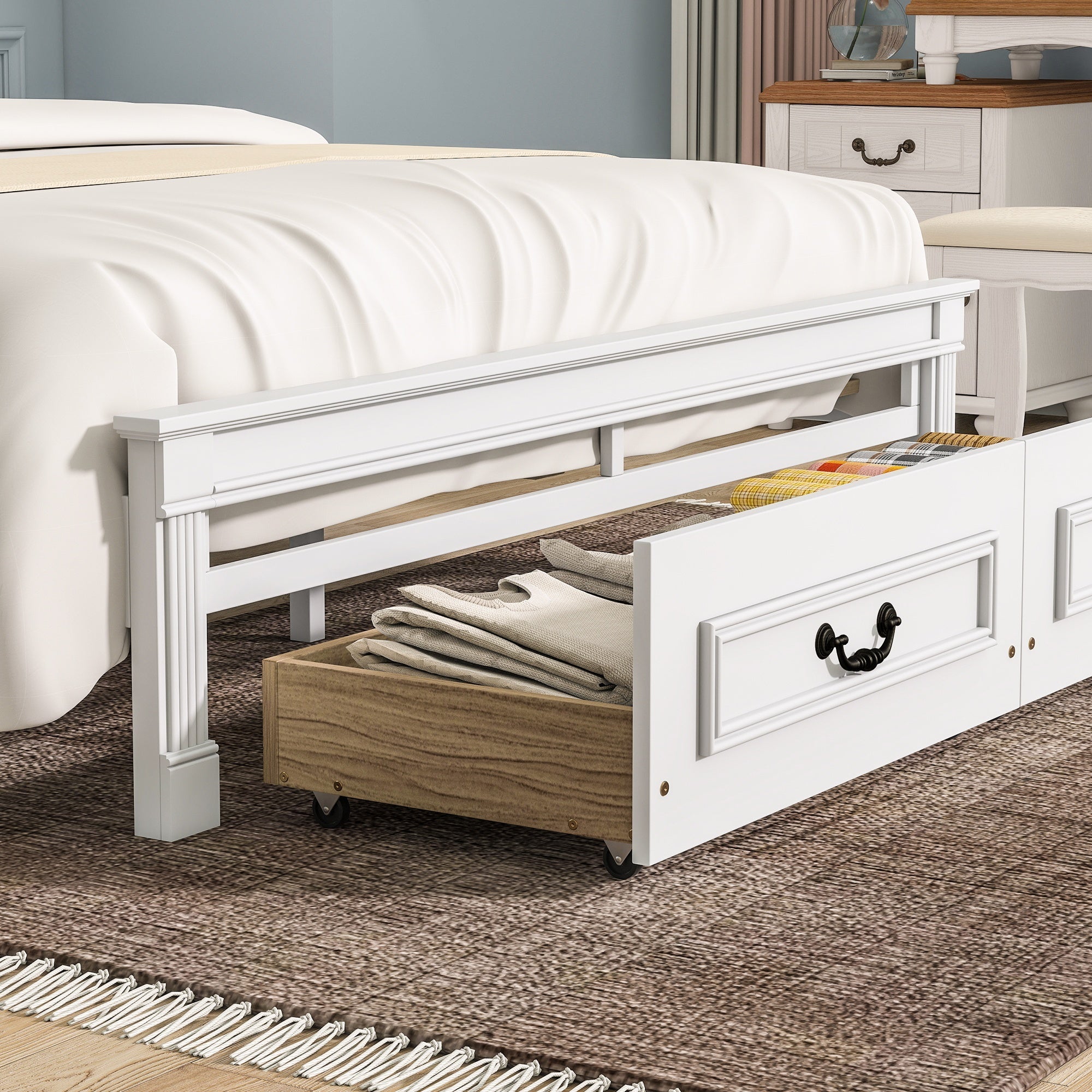 Bellemave® Farmhouse Solid Wood Platform Bed with 2 Storage Drawers,Tall Headboard,LED Lights & USB Charging Station - Bellemave