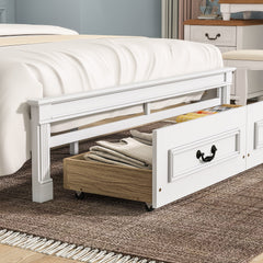Bellemave® Farmhouse Solid Wood Platform Bed with 2 Storage Drawers,Tall Headboard,LED Lights & USB Charging Station - Bellemave