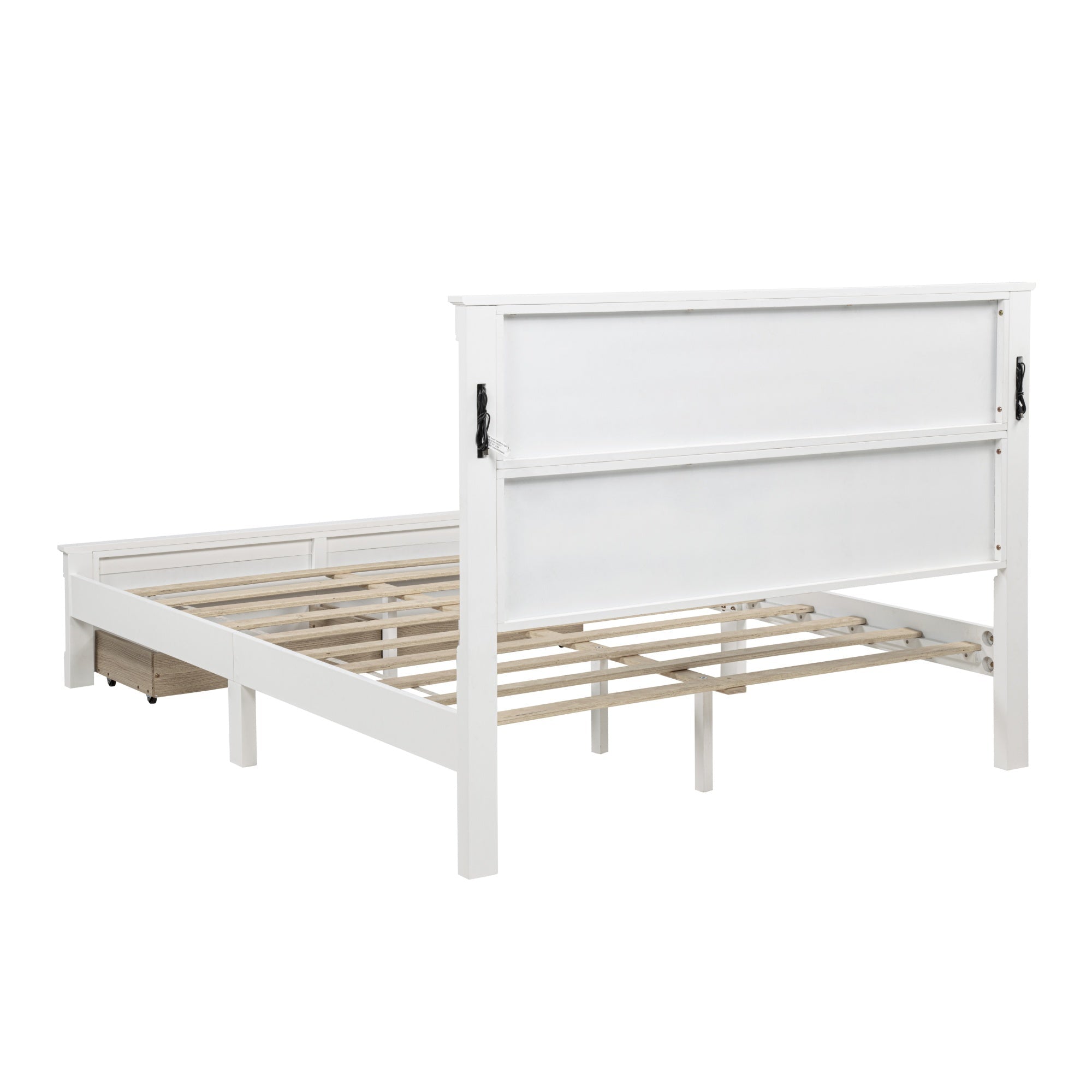 Bellemave® Farmhouse Solid Wood Platform Bed with 2 Storage Drawers,Tall Headboard,LED Lights & USB Charging Station - Bellemave