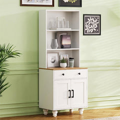 Bellemave® Farmhouse Storage Cabinet with 4 Solid Wood Gourd - Shaped Legs, Adjustable Shelves and Drawer - Bellemave