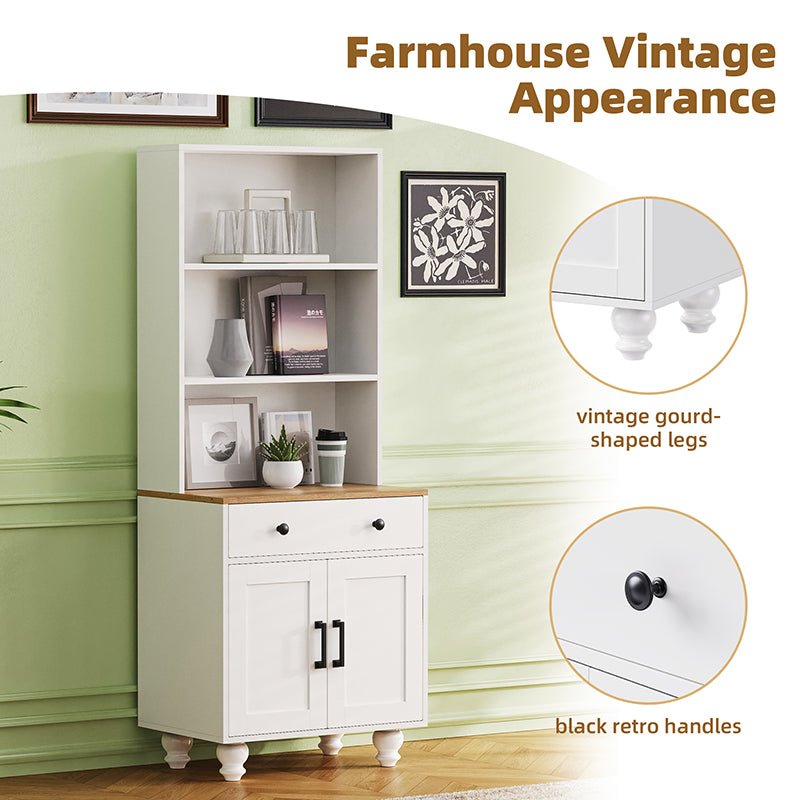 Bellemave® Farmhouse Storage Cabinet with 4 Solid Wood Gourd - Shaped Legs, Adjustable Shelves and Drawer - Bellemave