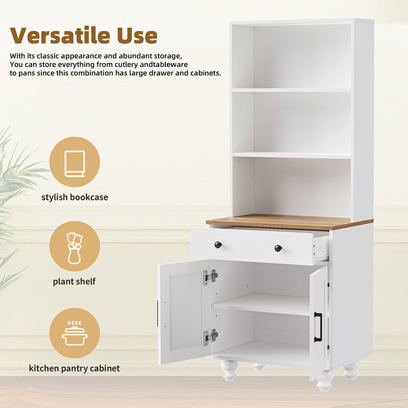 Bellemave® Farmhouse Storage Cabinet with 4 Solid Wood Gourd - Shaped Legs, Adjustable Shelves and Drawer - Bellemave