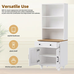 Bellemave® Farmhouse Storage Cabinet with 4 Solid Wood Gourd - Shaped Legs, Adjustable Shelves and Drawer - Bellemave