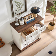 Bellemave® Farmhouse Style 5 Drawer Dresser Chest with Base - Bellemave