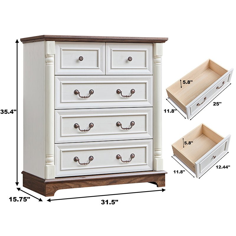 Bellemave® Farmhouse Style 5 Drawer Dresser Chest with Base - Bellemave