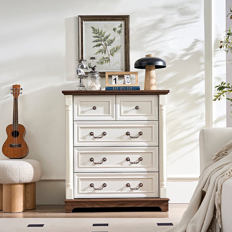 Bellemave® Farmhouse Style 5 Drawer Dresser Chest with Base Bellemave® Farmhouse Style 5 Drawer Dresser Chest with Base