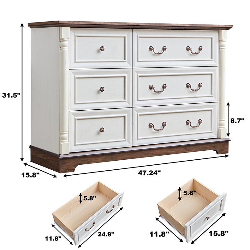 Bellemave® Farmhouse Style 6 Drawer Dresser Chest with Base - Bellemave