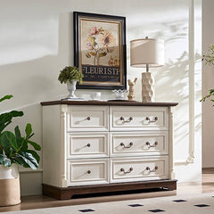 Bellemave® Farmhouse Style 6 Drawer Dresser Chest with Base - Bellemave