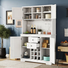 Bellemave® Farmhouse Wine Cabinet with Drawers shelves and cabinets, Buffet Cabinet Wine & Glass Racks - Bellemave