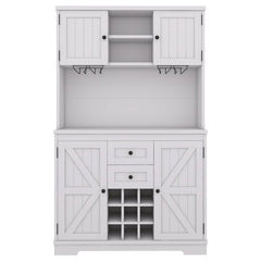 Bellemave® Farmhouse Wine Cabinet with Drawers shelves and cabinets, Buffet Cabinet Wine & Glass Racks - Bellemave