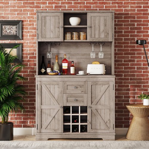 Bellemave® Farmhouse Wine Cabinet with Drawers shelves and cabinets, Buffet Cabinet Wine & Glass Racks - Bellemave