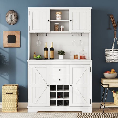 Bellemave® Farmhouse Wine Cabinet with Drawers shelves and cabinets, Buffet Cabinet Wine & Glass Racks - Bellemave