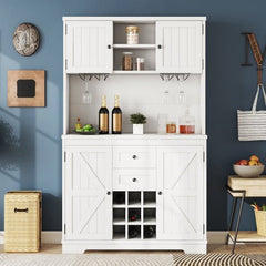 Bellemave® Farmhouse Wine Cabinet with Drawers shelves and cabinets, Buffet Cabinet Wine & Glass Racks - Bellemave