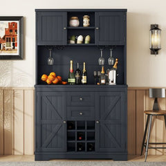 Bellemave® Farmhouse Wine Cabinet with Drawers shelves and cabinets, Buffet Cabinet Wine & Glass Racks - Bellemave