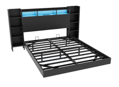 Bellemave® Floating Bed Frame with LED Lights, Storage Headboard & Charing Station, Metal Platform Bed, No Box Spring Need - Bellemave